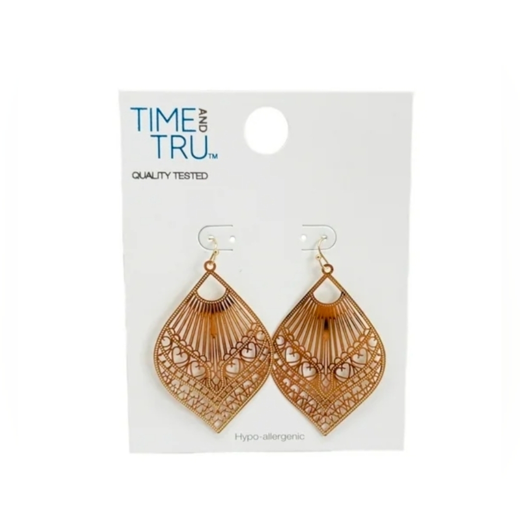 Time And Tru Womens Filagree Metal Boho Fishhook Basic Fashion Earrings Nwt 6$